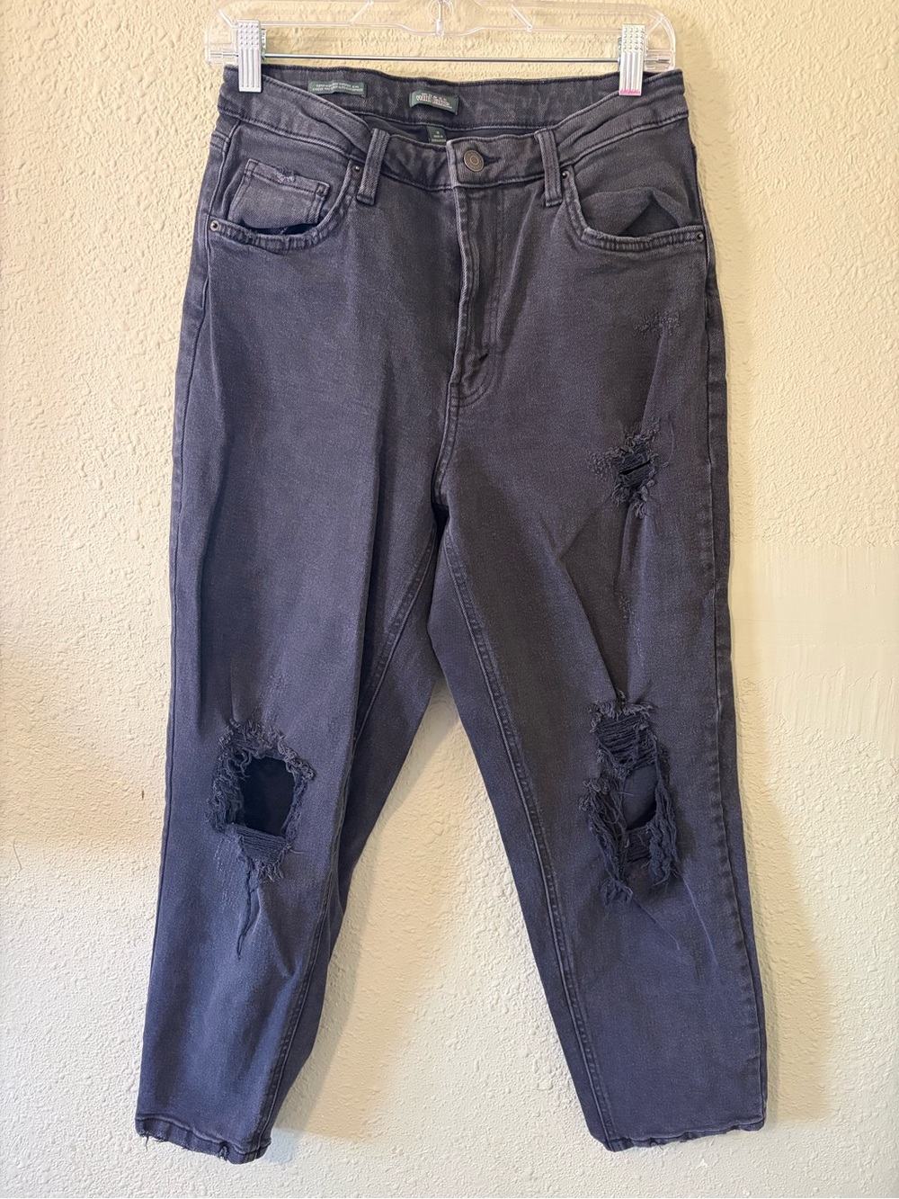 High-Waist Distressed Women’s Jeans - Black Size 10